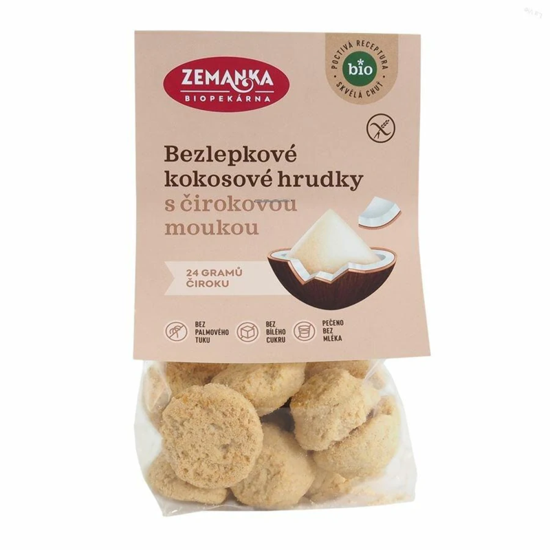 bezlepkové kokosové hrudky s cirokovou múkou bio biopekárna zemanka 100g bezlepkové kokosové hrudky s cirokovou múkou bio biopekárna zemanka 100g