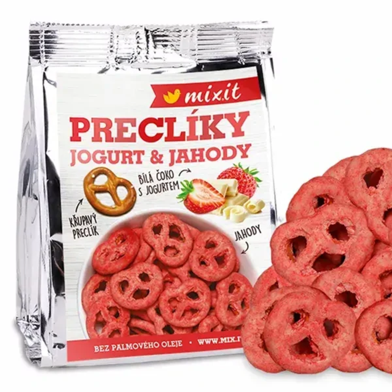 mixit praclíky do vrecka – jogurtová čokoláda s jahodami 70g mixit praclíky do vrecka – jogurtová čokoláda s jahodami 70g