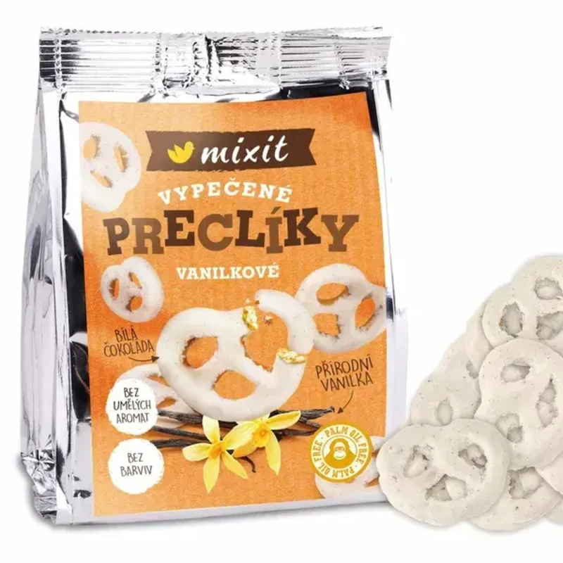 mixit praclíky do vrecka biela čokoláda a vanilka 70g mixit praclíky do vrecka biela čokoláda a vanilka 70g