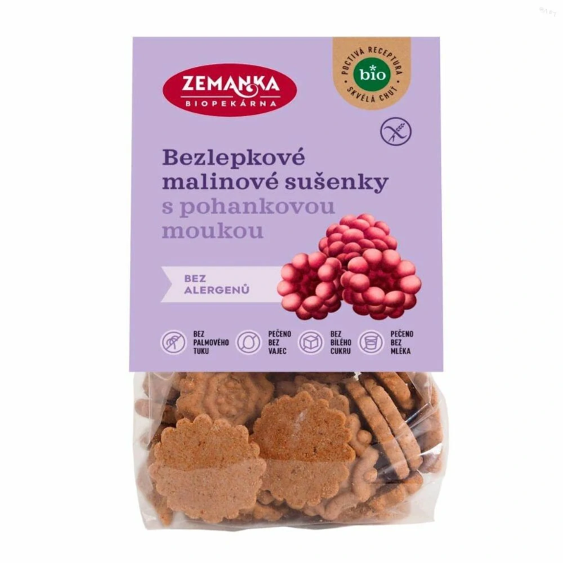 bezlepkové malinové sušienky s pohánkovou múkou bio biopekárna zemanka 100g bezlepkové malinové sušienky s pohánkovou múkou bio biopekárna zemanka 100g