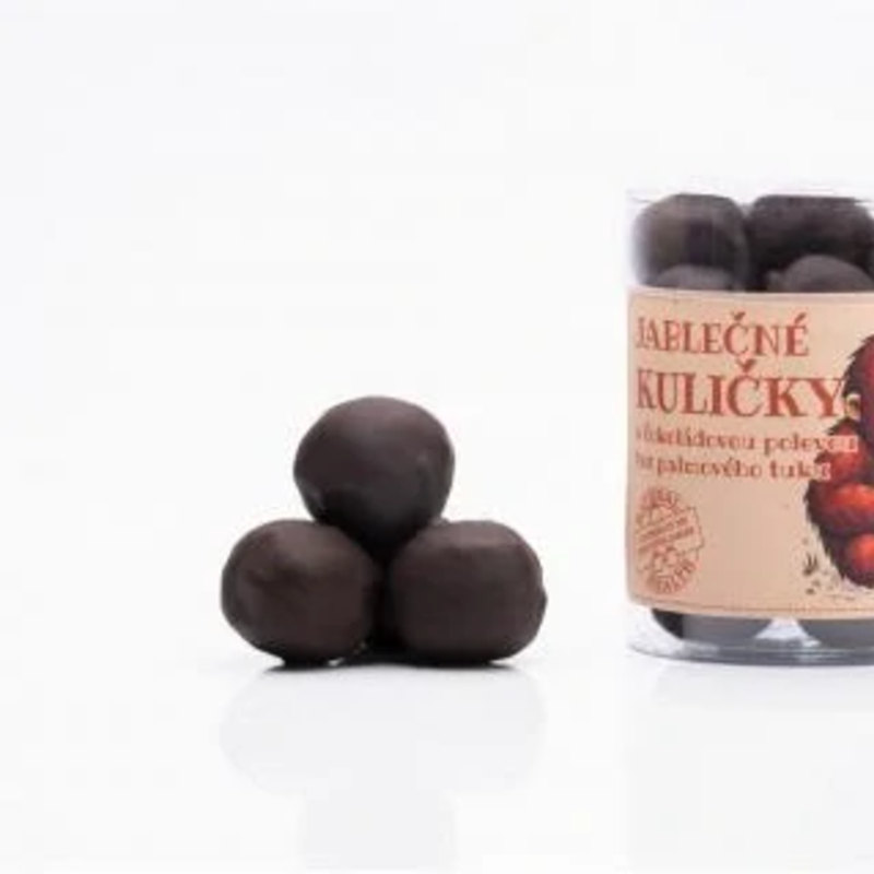 jablčné guličky s čokoládovou polevou bez palmového tuku vegan trutna 100g jablčné guličky s čokoládovou polevou bez palmového tuku vegan trutna 100g