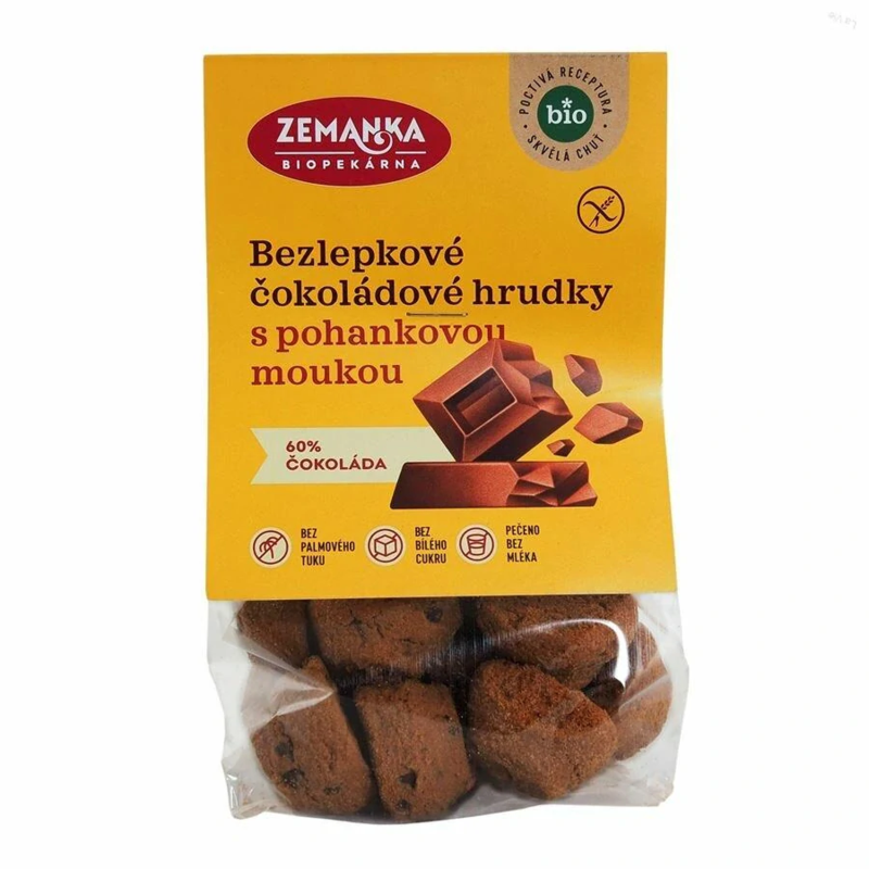 bezlepkové čokoládové hrudky s pohánkovou múkou bio biopekárna zemanka 100g bezlepkové čokoládové hrudky s pohánkovou múkou bio biopekárna zemanka 100g