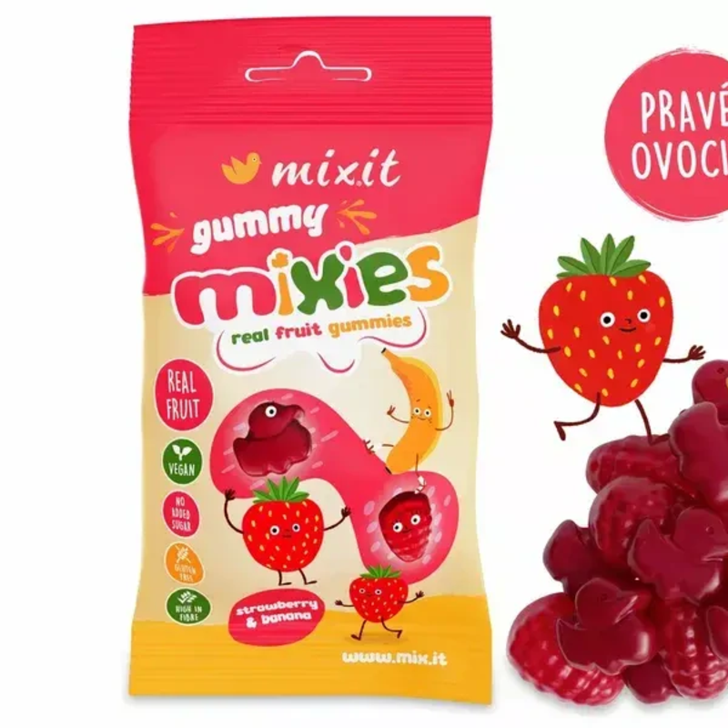 ovocné mixies jahoda & banán prírodné želé cukríky ovocné mixies jahoda & banán prírodné želé cukríky